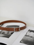 PANLULUPAN Matte Silver Buckle Cowhide Belt in Brown
