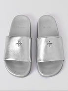 SMFK Leather Cross Detail Slide Sandals in Gray