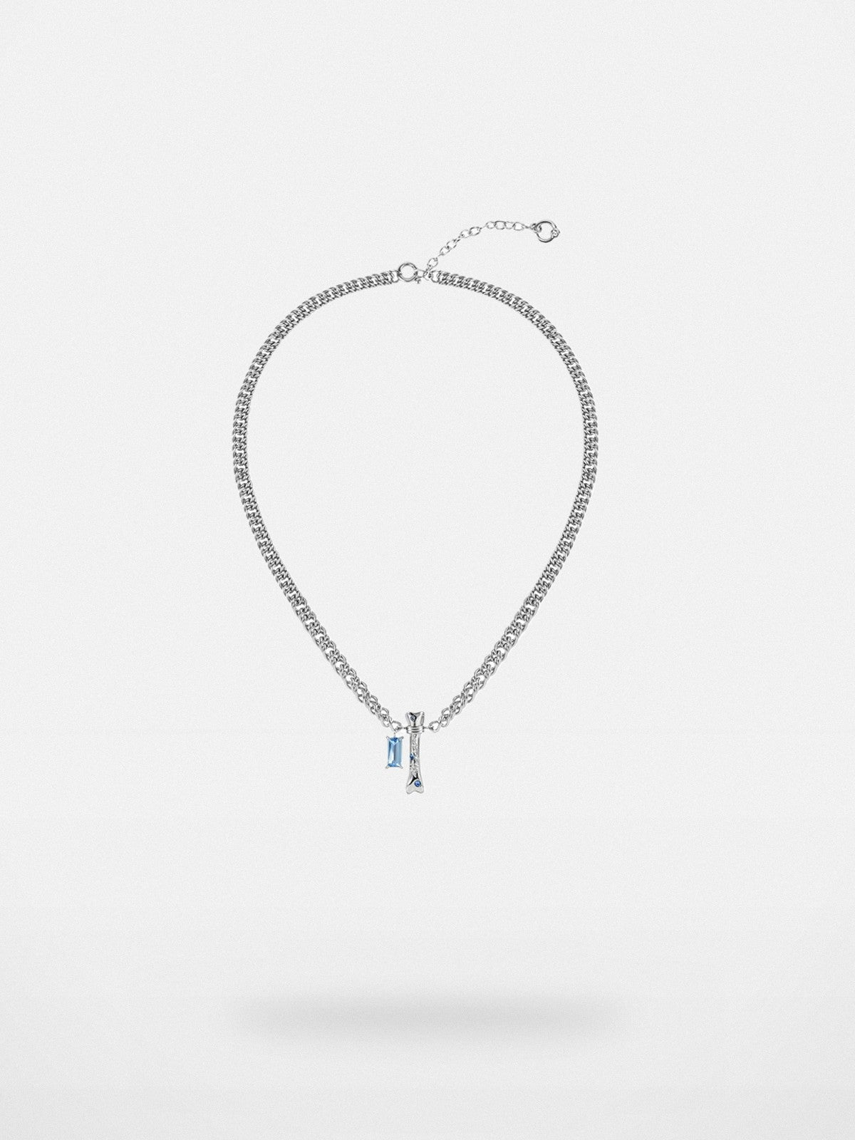 BLACKHEAD Blue Rhinestone Bone Necklace in Silver