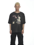 D5ove Distressed Yakitori Print T Shirt in Black - On Male Model