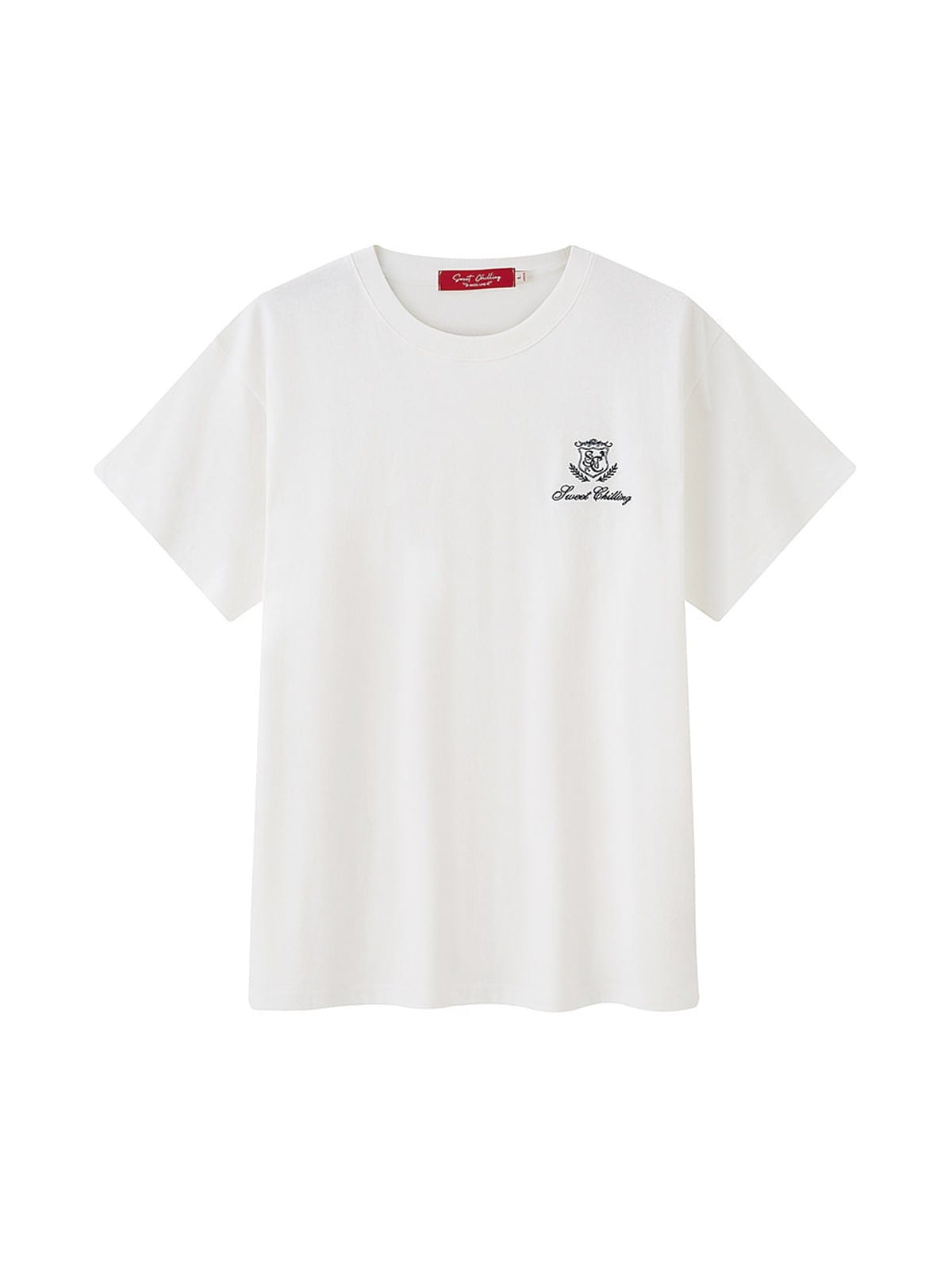 SweetChilling Embroidered Logo Cotton T Shirt in White