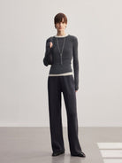 MSBEAST Biella Merino Wool Wide Leg Pants in Gray - On Female Model