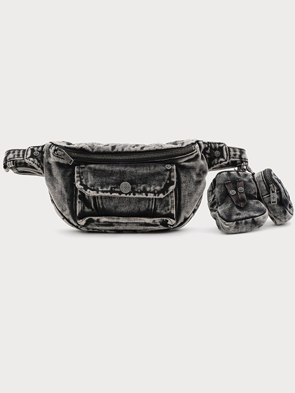 SMFK Distressed Denim Waist Bag in Gray