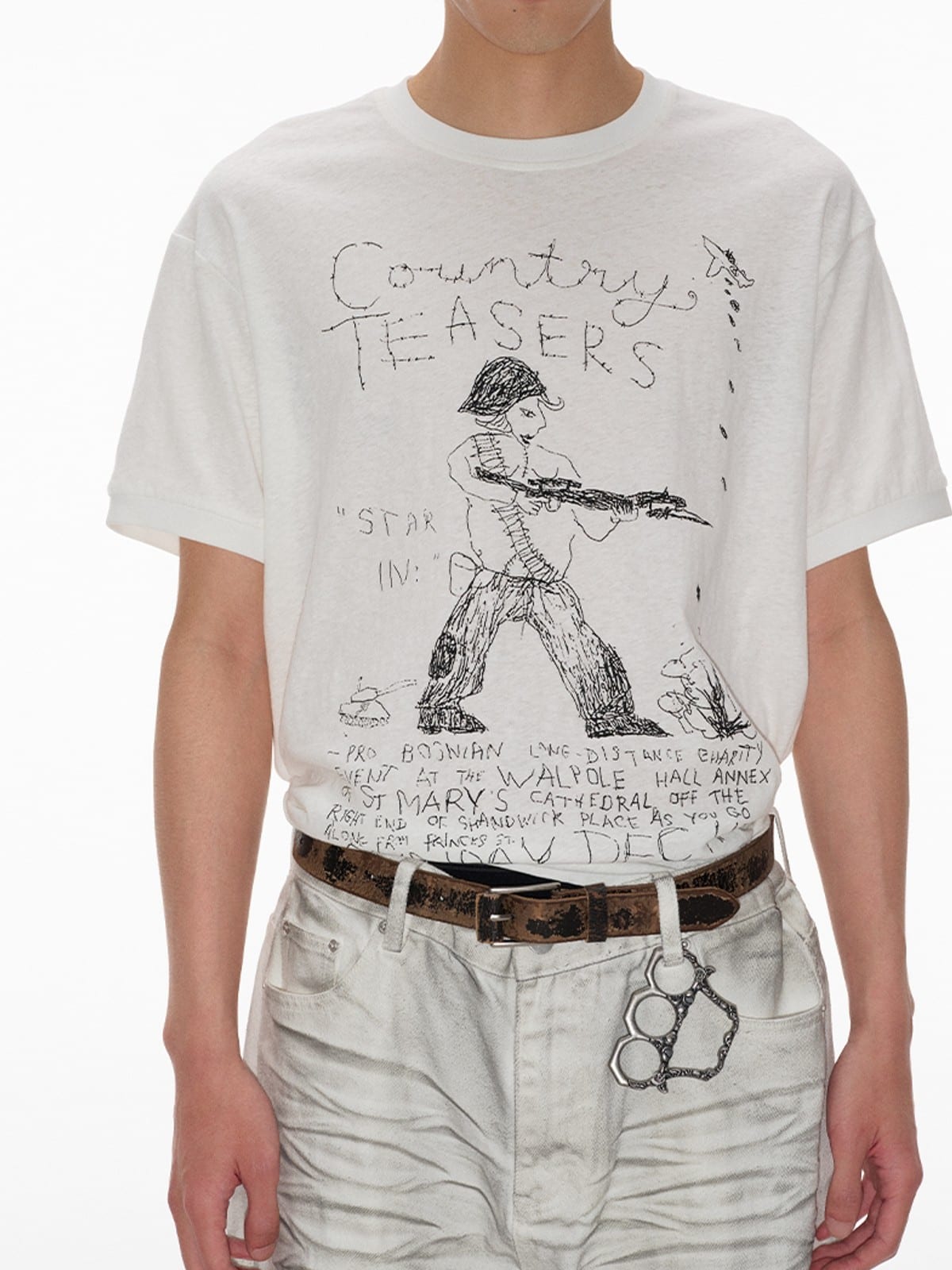 JCAESAR STUDIO Graphic Cotton Linen T Shirt in White - On Male Model