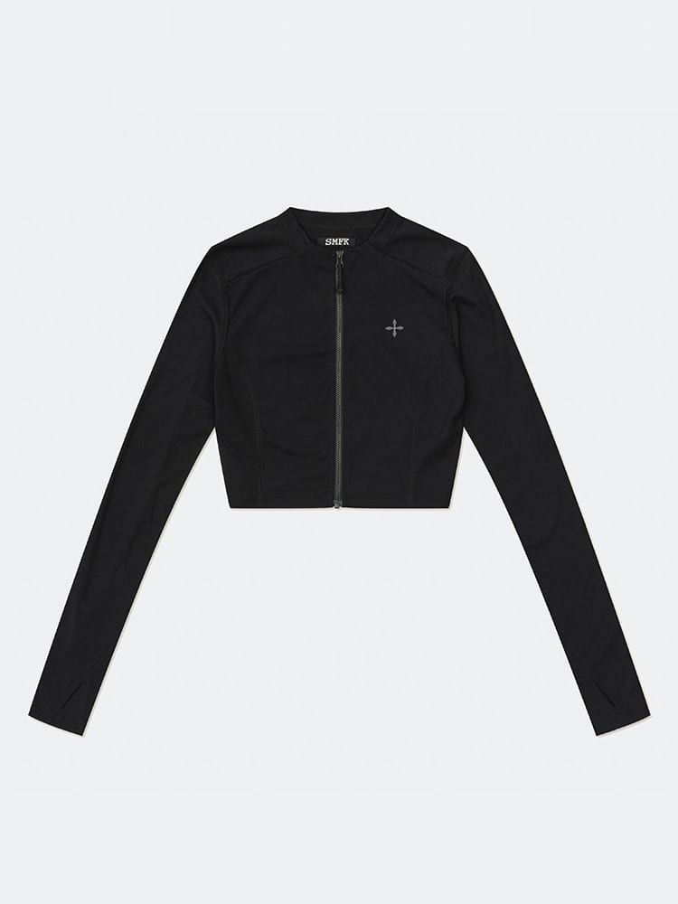 SMFK Zip Front Cropped Activewear Jacket in Black