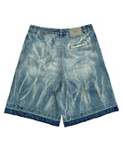 UNKNOWNWORLD Distressed Wash Baggy Shorts in Blue