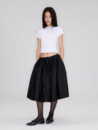 RARELY ALIKE Cropped Cotton Crew Neck T Shirt in Black - On Female Model