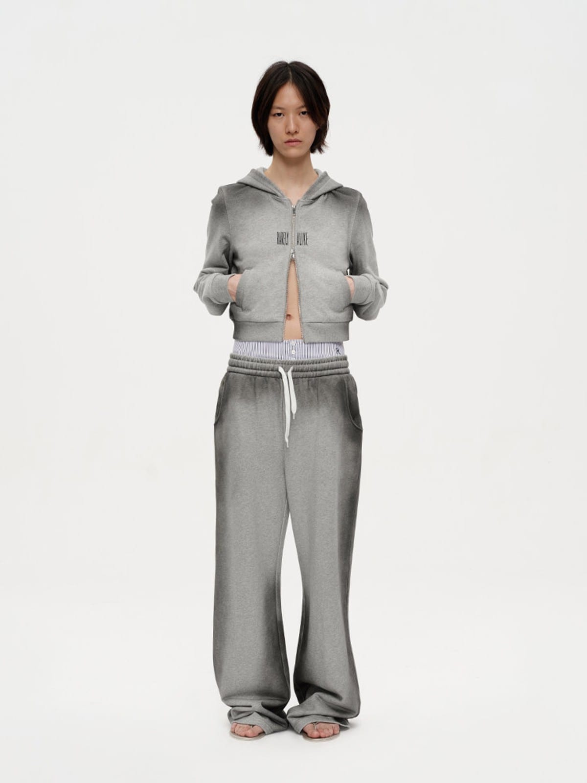 RARELY ALIKE Gradient Wide Leg Sweatpants in Gray - On Female Model