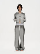 RARELY ALIKE Gradient Wide Leg Sweatpants in Gray - On Female Model