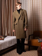 SOD Oversized Double Breasted Wool Blend Coat in Green - On Male Model