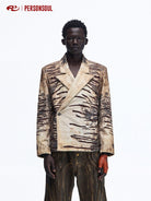 PERSONSOUL Tiger Pattern Embroidered Corduroy Blazer in Beige - On Male Model