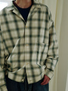 USAGE Gradient Plaid Cotton Blouson in Off-White - On Male Model