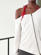 RARELY ALIKE Asymmetric Off Shoulder Sweatshirt in White - On Female Model