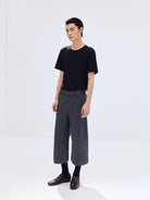 SIMPLE PROJECT Kapok Blend Crewneck T Shirt in Navy Blue - On Male Model