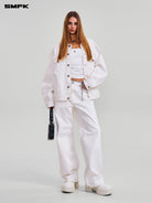 SMFK Washed Wide Leg Denim Jeans in White - On Female Model