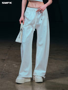 SMFK Curved Seam Cotton Joggers in White - On Female Model