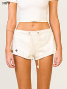 SMFK Low Rise Drawstring Cotton Shorts in Cream - On Female Model