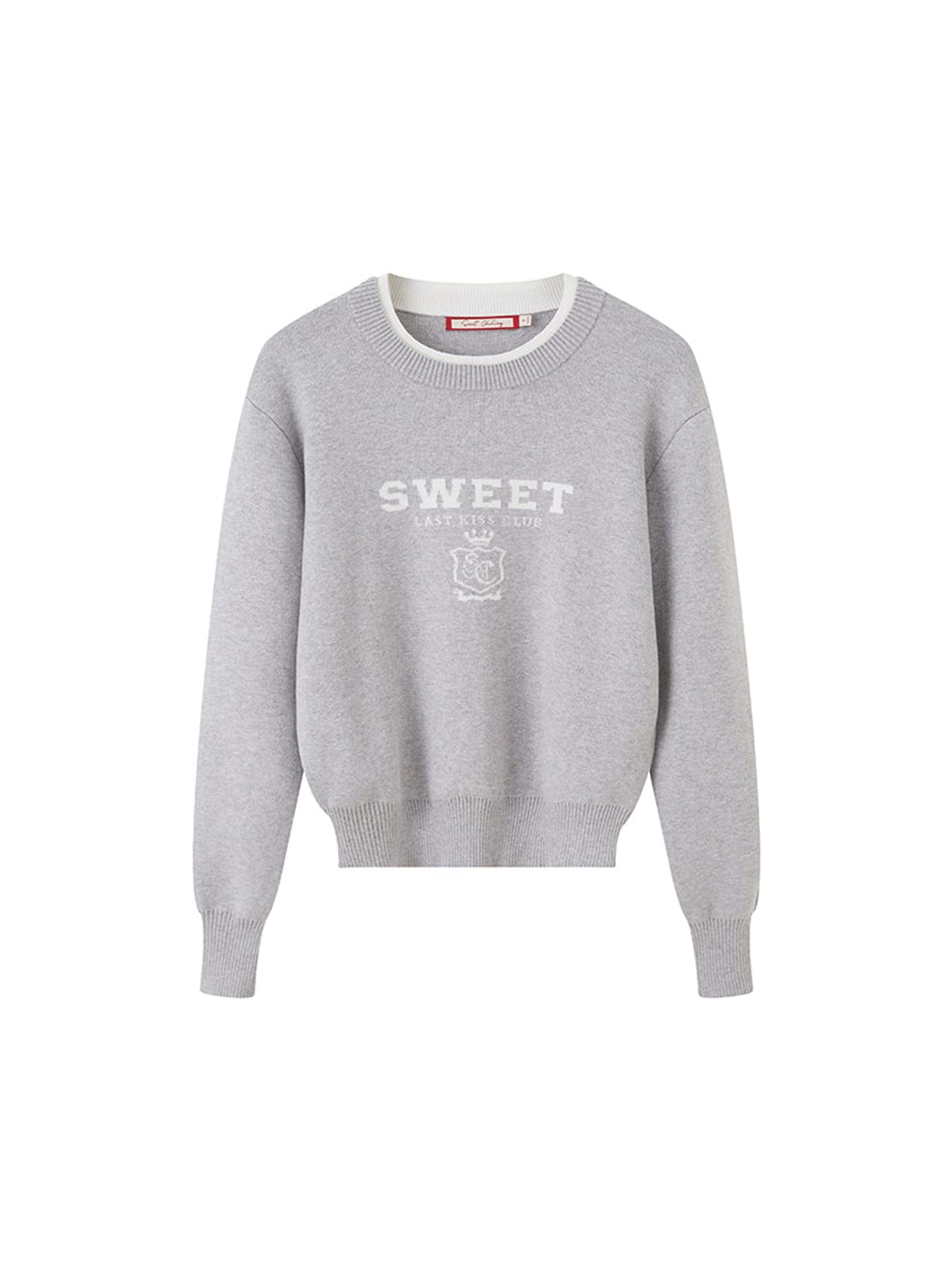 SweetChilling Layered Look Jacquard Crewneck Sweater in Gray