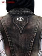 PERSONSOUL Gradient Paneled Denim Moto Jacket in Gray - On Model