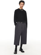 SIMPLE PROJECT Pleated Cropped Wide Leg Trousers in Gray - On Male Model