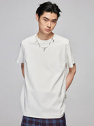 SIMPLE PROJECT Misaligned Seam Crewneck T Shirt in White - On Male Model