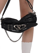 SweetChilling Leather Heart Buckle Chain Bag in Black