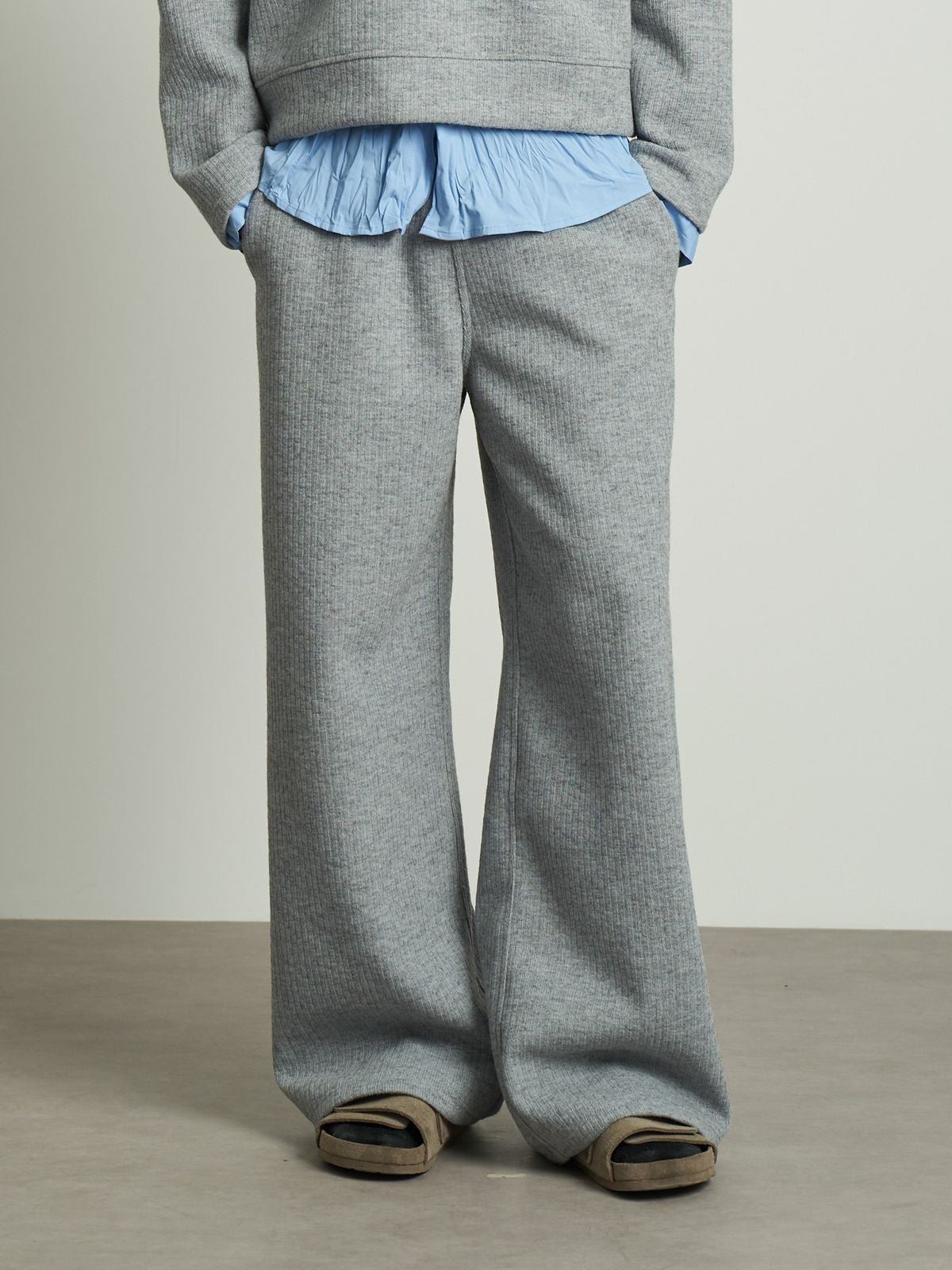 Retro 21 Wool Blend Micro Flare Knit Pants in Gray - On Model