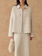 TEASEL Silk Wool Drop Shoulder Short Coat in White - On Female Model