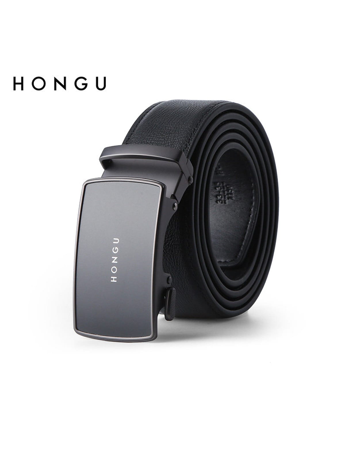 HONGU Cowhide Leather Automatic Belt in Black