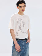 SIMPLE PROJECT Letter Horse Silhouette T Shirt in White - On Male Model