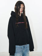 BLINDNOPLAN Faux Double Layer Paneled Hoodie in Black - On Model