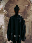 D5ove Graphic Print Kimono Jacket in Black - On Model