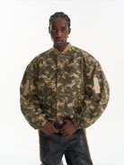 BLINDNOPLAN Heavyweight Cotton Camouflage Bomber in Beige - On Male Model