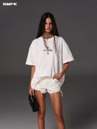 SMFK Oversized Cotton Graphic T Shirt in White - On Female Model