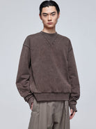 SIMPLE PROJECT Faded Cotton Crewneck Sweatshirt in Coffee - On Male Model