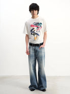 JCAESAR STUDIO Gray Blue Faded Wide Leg Jeans in Blue - On Male Model