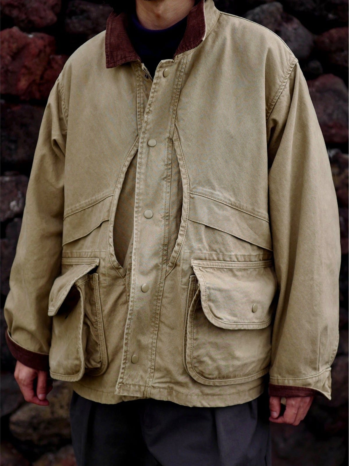 USAGE Heavyweight Cotton Canvas Barn Jacket in Beige - On Male Model