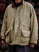 USAGE Heavyweight Cotton Canvas Barn Jacket in Beige - On Male Model