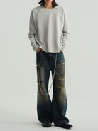 JCAESAR STUDIO Structural Seam Viscose Sweatshirt in Light Gray - On Male Model
