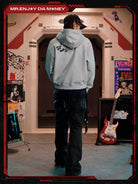MEDM Evangelion Distressed Zip Up Hoodie in Gray - On Model
