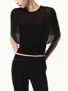 RARELY ALIKE Sheer Knit Cape Camisole Set in Black - On Female Model