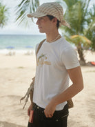 Retro 21 California Graphic Cotton T Shirt in White - On Male Model