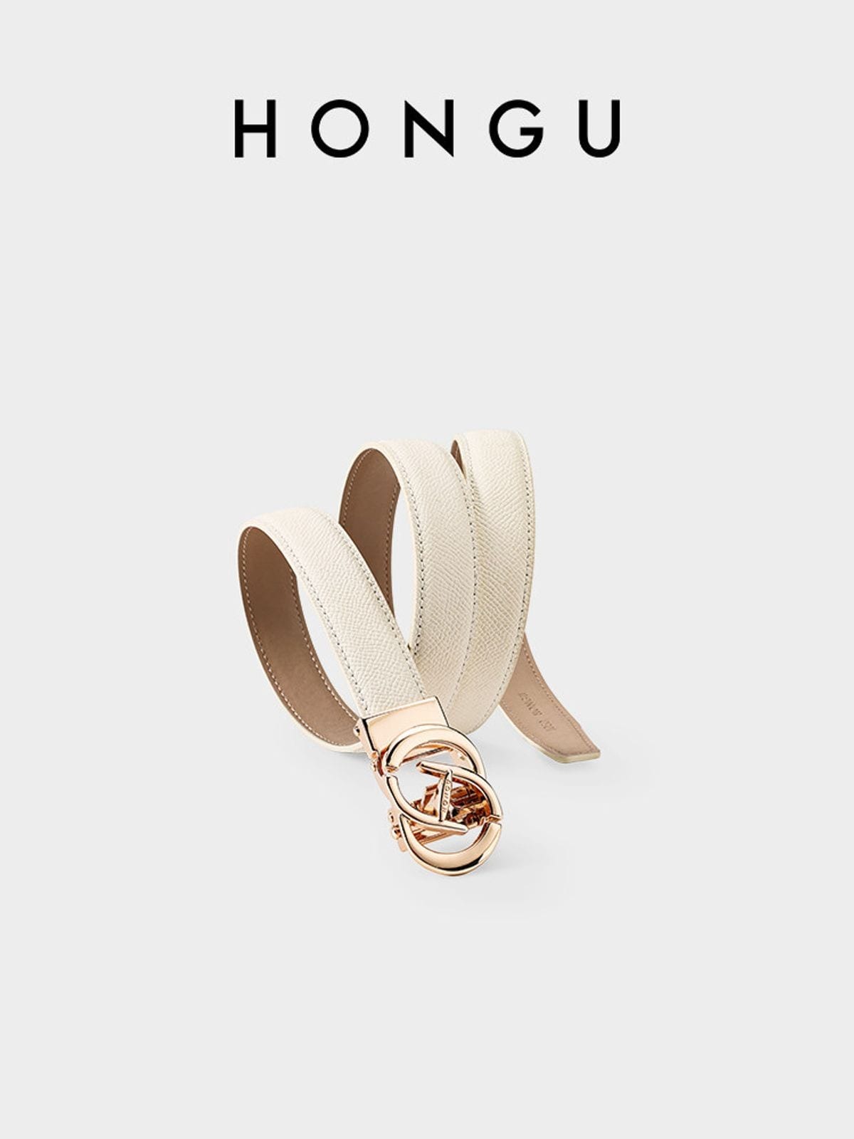 HONGU Split Leather Waist Belt in Cream