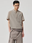 SIMPLE PROJECT Nylon Half Placket Short Sleeve Shirt in Gray - On Male Model
