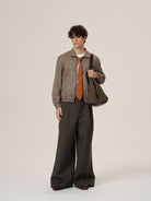 Retro 21 Silk Wool Plaid Double Zip Jacket in Brown - On Male Model