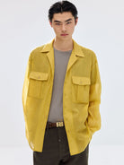 SIMPLE PROJECT Sheer Cotton Blend Organza Shirt in Yellow - On Male Model