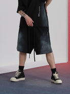 LOSTCTRL Spray Paint Drawstring Cotton Shorts in Black - On Model