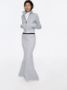 RARELY ALIKE Stand Collar Cotton Zip Up Jacket in Gray - On Female Model