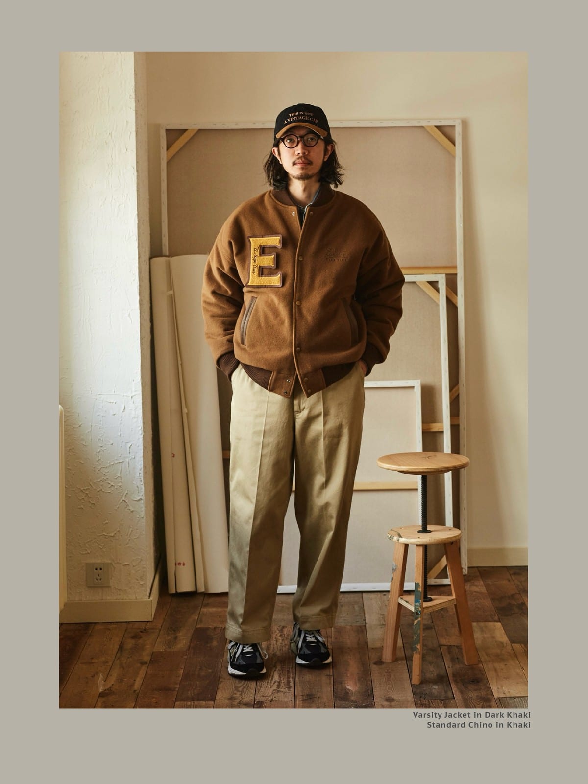 USAGE Heavyweight Cotton Twill Chinos in Khaki - On Male Model