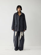 Random Piece Enzyme Washed Cotton Workwear Jacket in Gray - On Female Model